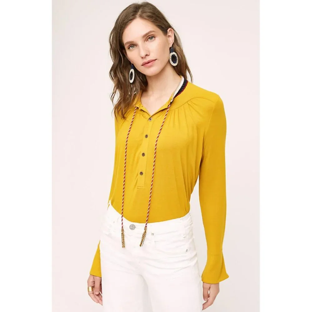 Akemi + Kin x Anthropologie Sz. M Soft Knit Jersey Goldie Blouse